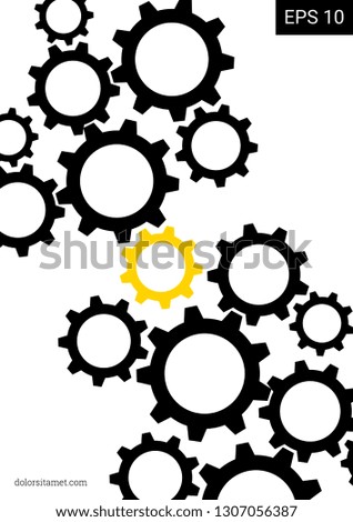 Industrial engineering background. Vector minimal flat page. Graphic template. Wheels and cogs colorful gear booklet. Yellow, black gold design. Industrial engineering background design.
