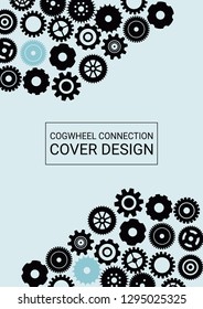 Industrial engineering background. Wheels and cogs colorful gear brochure. Vector minimal flat page. Graphic template. Blue and black vibes. Industrial engineering background design.