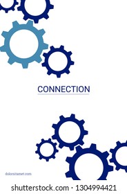 Industrial engineering background. Wheels and cogs colorful gear layout. Indigo and teal wheels. Vector minimal flat page. Graphic template. Industrial engineering background design.