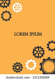 Industrial engineering background. Wheels and cogs colorful gear brochure. Indigo blue and grey gears. Vector minimal flat page. Graphic template. Industrial engineering background design.