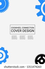 Industrial engineering background. Wheels and cogs colorful gear book. Blue and black on white background. Vector minimal flat page. Graphic template. Industrial engineering background design.
