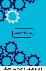 Industrial engineering background. Wheels and cogs colorful gear banner. Vector minimal flat page. Graphic template. Indigo blue and grey gears. Industrial engineering background design.