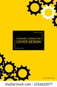 Industrial engineering background. Wheels and cogs colorful gear placard. Vector minimal flat page. Graphic template. Black gears on gold. Industrial engineering background design.