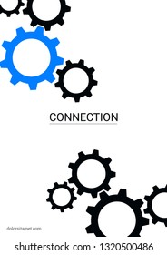 Industrial engineering background. Wheels and cogs colorful gear album. Vector minimal flat page. Graphic template. Blue and black on white background. Industrial engineering background design.