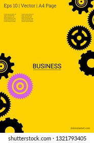 Industrial engineering background. Wheels and cogs colorful gear card. Vector minimal flat page. Graphic template. Purple, black vector gears. Industrial engineering background design.