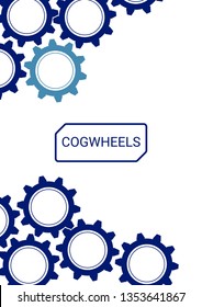 Industrial engineering background. Wheels and cogs colorful gear album. Indigo and teal wheels. Vector minimal flat page. Graphic template. Industrial engineering background design.