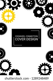 Industrial engineering background. Yellow, black gold design. Vector minimal flat page. Graphic template. Wheels and cogs colorful gear booklet. Industrial engineering background design.