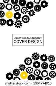 Industrial engineering background. Yellow, black gold design. Wheels and cogs colorful gear placard. Vector minimal flat page. Graphic template. Industrial engineering background design.