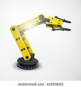 Industrial engineering colorful concept with realistic robotic mechanical arm on light background isolated vector illustration