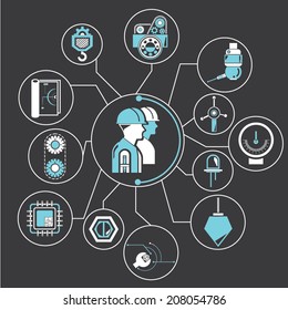 industrial engineering concept info graphic in black background