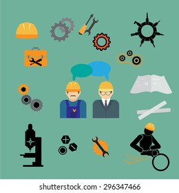 Industrial engineering management icons set.