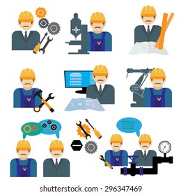 Industrial engineering management icons set.