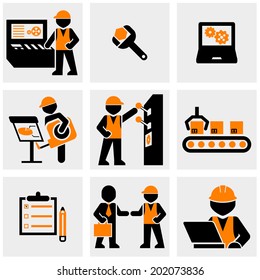 Industrial, Engineering vector icons set on gray. 