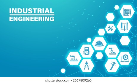 Industrial engineering vector illustration. industry, engineer hardhat, automation and process integration in a factory.