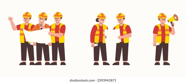Industrial Engineers at Work Various Poses and Gesture

