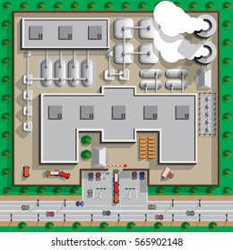 Industrial enterprise. Infrastructure. View from above. Vector illustration. 