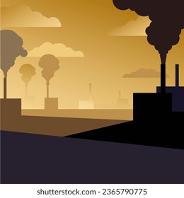 Industrial enterprises. Vector landscape. Pipes and smoke. 