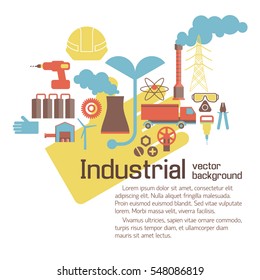 Industrial environmental template with text manufacturing building tools and elements on light background vector illustration