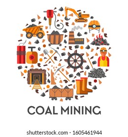 Industrial equipment and coal mining isolated emblem