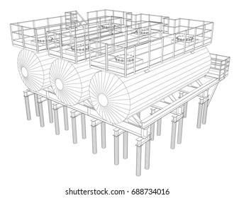 Industrial equipment. Detailed vector illustration on white background. Vector rendering of 3d. Wire-frame style