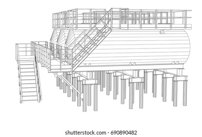 Industrial equipment. Detailed vector illustration on white background. Vector rendering of 3d. Wire-frame style