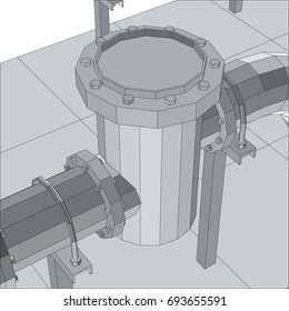 Industrial equipment filter. Wire-frame. EPS10 format. Vector rendering of 3d.