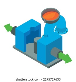 Industrial equipment icon isometric vector. Permanent casting, part curved pipe. Steel industry, metallurgy, continuous casting