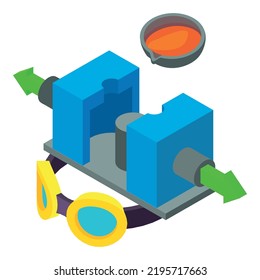 Industrial equipment icon isometric vector. Permanent casting, protective glasses. Steel industry, metallurgy, continuous casting