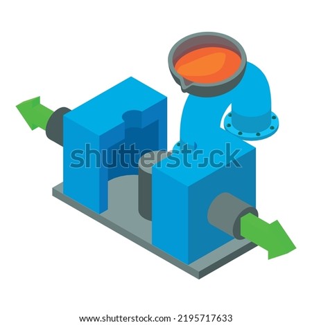 Industrial equipment icon isometric vector. Permanent casting, part curved pipe. Steel industry, metallurgy, continuous casting