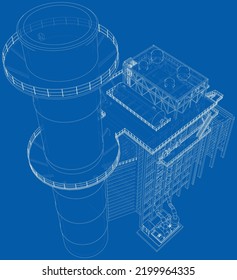 Industrial equipment. Large Industrial Furnace. Vector rendering of 3d. Wire-frame style. The layers of visible and invisible lines are separated