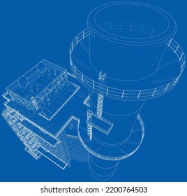 Industrial equipment. Large Industrial Furnace. Vector rendering of 3d. Wire-frame style. The layers of visible and invisible lines are separated