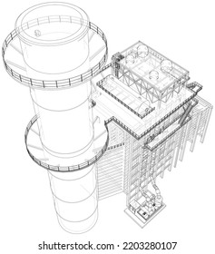 Industrial equipment. Large Industrial Furnace. Vector rendering of 3d. Wire-frame style. The layers of visible and invisible lines are separated