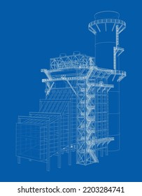 Industrial equipment. Large Industrial Furnace. Vector rendering of 3d. Wire-frame style. The layers of visible and invisible lines are separated