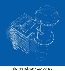 Industrial equipment. Large Industrial Furnace. Vector rendering of 3d. Wire-frame style. The layers of visible and invisible lines are separated