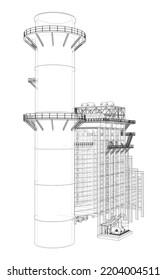 Industrial equipment. Large Industrial Furnace. Vector rendering of 3d. Wire-frame style. The layers of visible and invisible lines are separated