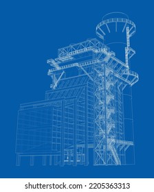 Industrial equipment. Large Industrial Furnace. Vector rendering of 3d. Wire-frame style. The layers of visible and invisible lines are separated