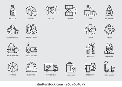 Industrial Equipment And Machinery Icons Set Line Art Illustration