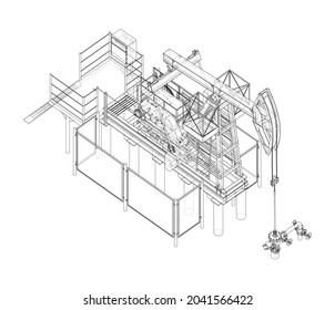 Industrial equipment for oil extraction. Vector rendering of 3d. Wire-frame style. The layers of visible and invisible lines are separated. Orthography or isometric