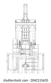 Industrial equipment for oil extraction. Vector rendering of 3d. Wire-frame style. The layers of visible and invisible lines are separated. Orthography or isometric