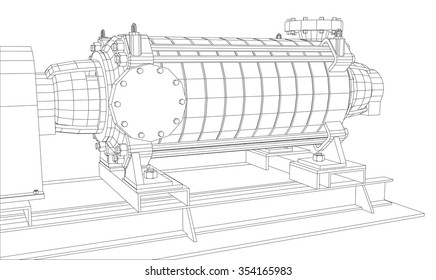 Industrial equipment oil and gas pump. Tracing illustration of 3d. EPS 10 vector format.