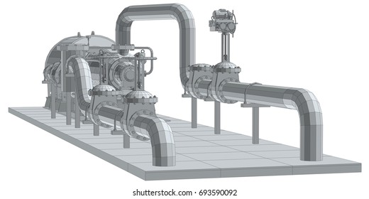 Industrial equipment pump. Wire-frame. EPS10 format. Vector rendering of 3d.