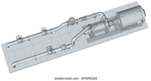 Industrial equipment pump. Wire-frame. EPS10 format. Vector rendering of 3d.