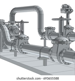 Industrial equipment pump. Wire-frame. EPS10 format. Vector rendering of 3d.