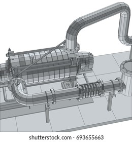 Industrial equipment pump. Wire-frame. EPS10 format. Vector rendering of 3d.