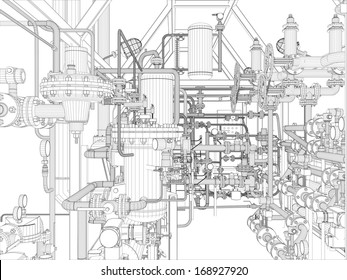 Industrial equipment. Wire-frame. Vector EPS10 format. Vector rendering of 3d