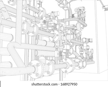 Industrial equipment. Wire-frame. Vector EPS10 format. Vector rendering of 3d