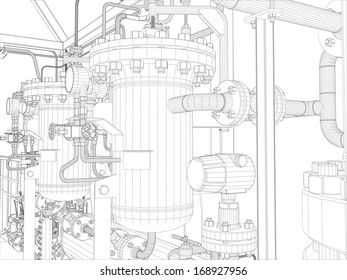 Industrial equipment. Wire-frame. Vector EPS10 format. Vector rendering of 3d
