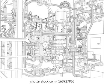 Equipo industrial. Marco de cables. Formato EPS10 vectorial. Representación vectorial de 3d