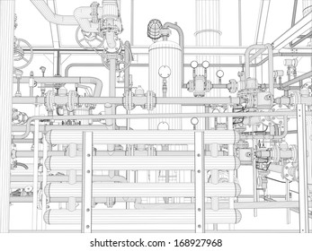 Industrial equipment. Wire-frame. Vector EPS10 format. Vector rendering of 3d