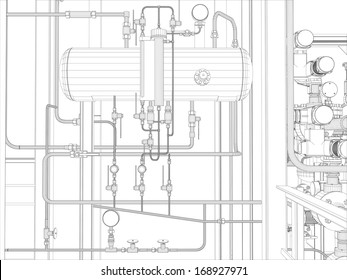 Industrial equipment. Wire-frame. Vector EPS10 format. Vector rendering of 3d